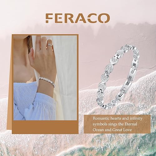 Miniatura 8 de Pulseras magnéticas Feraco para mujer con imanes efectivos de 3800 Gauss, pulsera de acero inoxidable con zirconia brillante, símbolo infinito