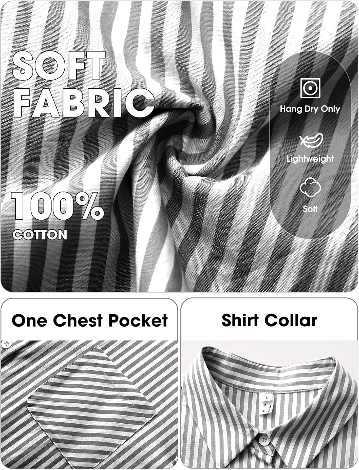 EXLURA Womens Summer 2 Piece Sets 100% Cotton Striped Long Sleeve Button Shirts Matching Skirt Beach Vacation Outfits 2026 - Image 6