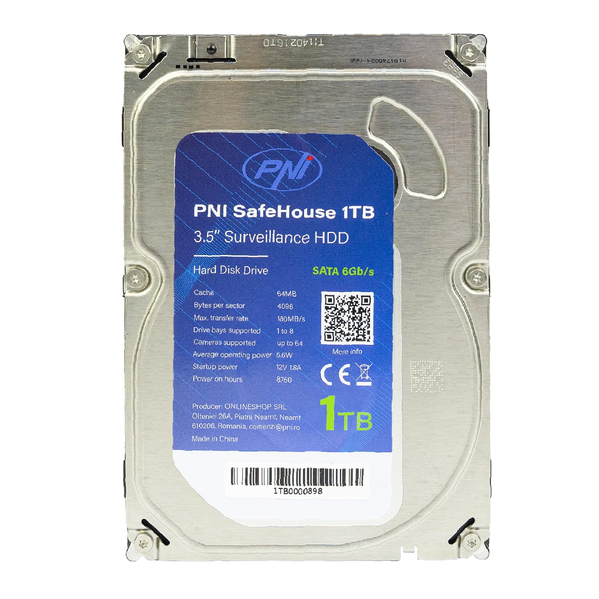 PNI Hard Disk interno SafeHouse 1TB, 3.5" HDD, CCTV, 64MB, per sistemi di sorveglianza