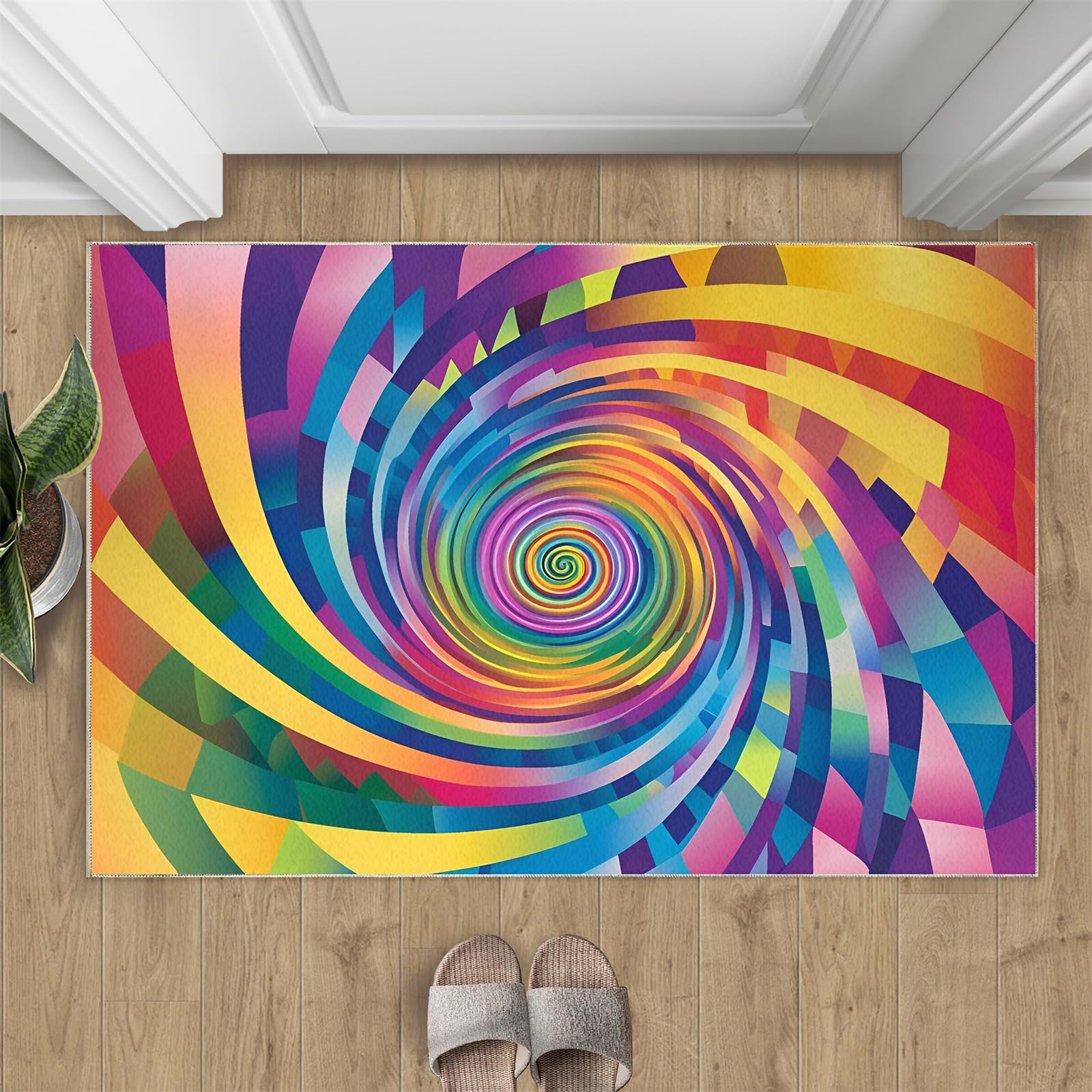 Tapis vortex arc-en-ciel géométrique multicolore tapis de salon antidérapant 160x230