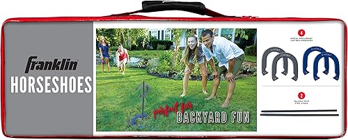 Miniatura 6 de Franklin Sports - Juego de herradura para caballos que incluye 4 herraduras y 2 estacas para jugar en la playa o en el patio trasero, juego clásico