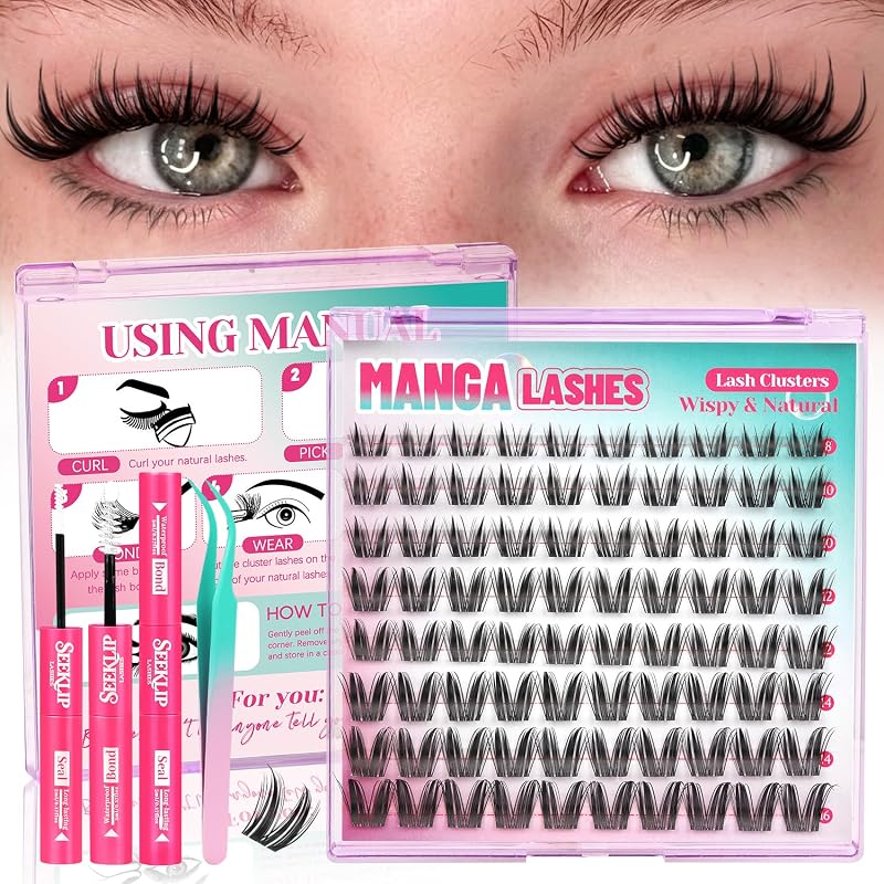 SeekLip Kit de Cílios Postiços em Tufo Estilo Manga Bunny com Cola Ciel