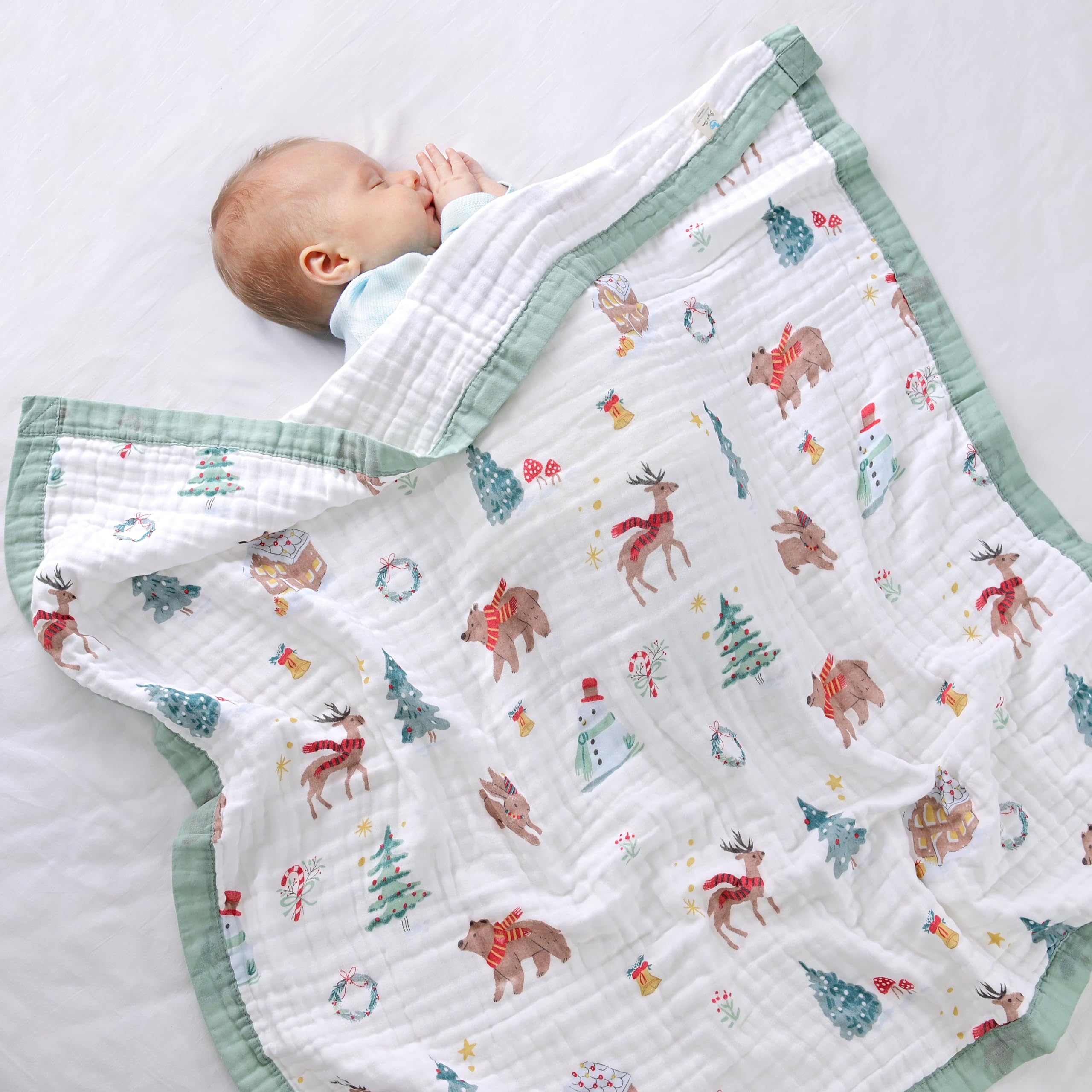 Jay & Ava Baby Muslin Blanket - 42" X 42" 4-Layer Cotton, Soft Receiving Blanket For Crib, Toddler (Green Winter Forest) - View #3