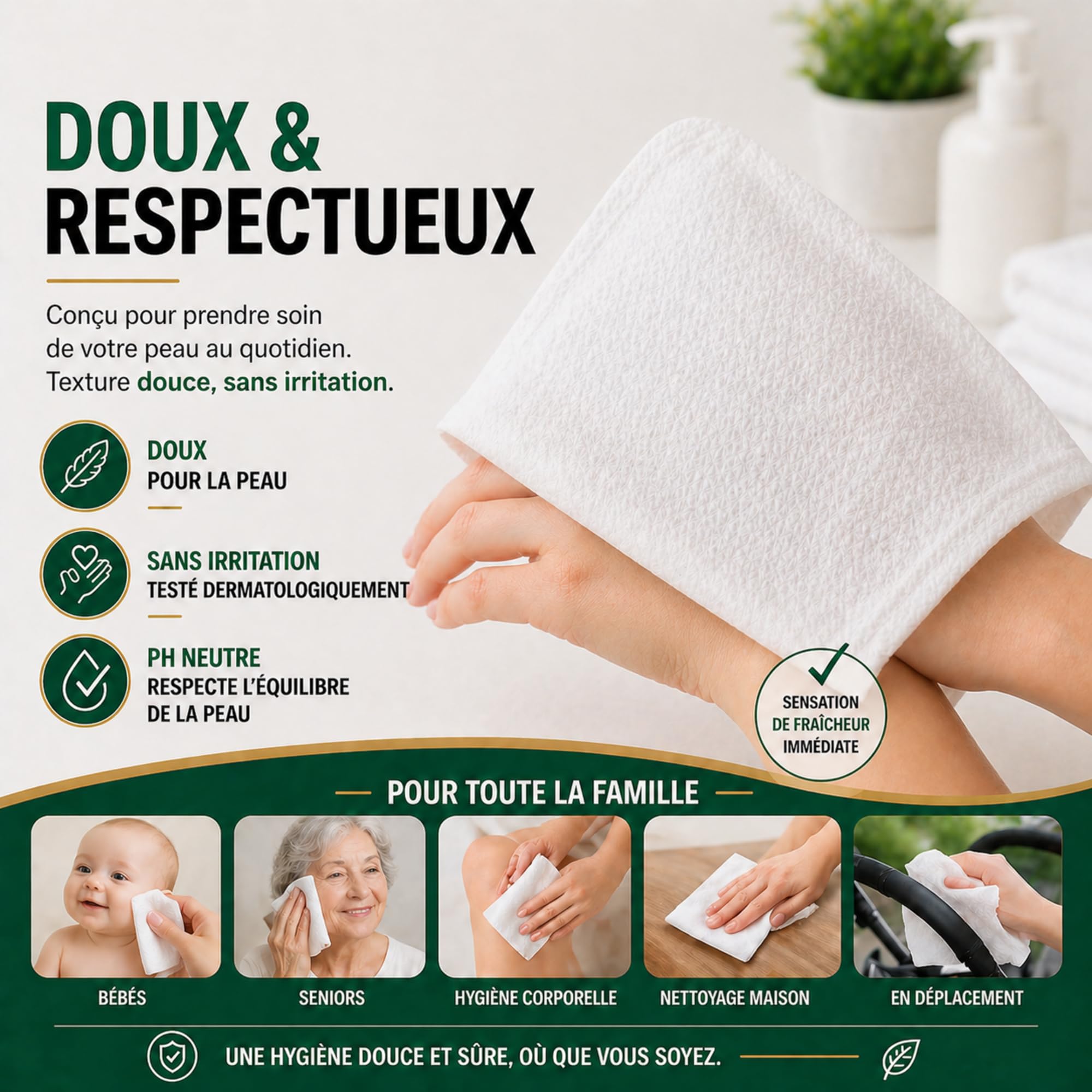 200 Gants de Toilette Jetables Ultra Doux - Non Tissés Molletonnés - Soins Médicaux et Hygiène - Blanc