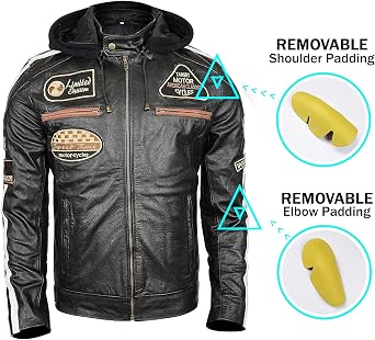 Mens Leather Motorcycle Jacket with Armor Moto Gear Biker Padded Powersports Protective Jackets