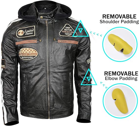 Mens Leather Motorcycle Jacket with Armor Moto Gear Biker Padded Powersports Protective Jackets