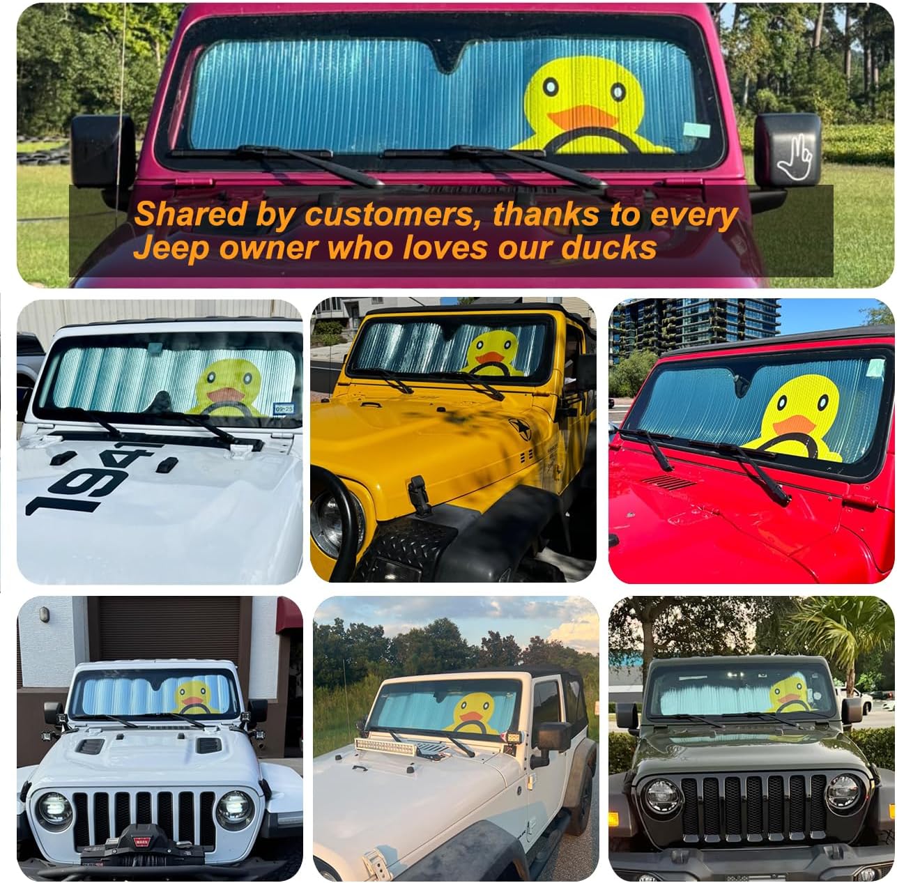 Windshield Sun Shade for Jeep Wrangler JK JKU JL JLU1997-2024,Window Sun Visor for UV Rays & Heat Protection,Duck Windshield Sunshade image 3 of 8 B0CX1XH397