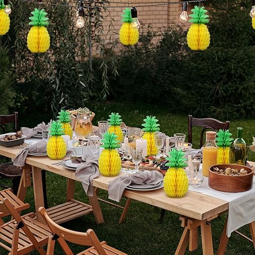 Miniatura 6 de 9 piezas de decoraciones de piña de 14 pulgadas para fiesta de flamenco tropical, fiesta de verano hawaiano Luau fiesta, piña panal, centros de mesa