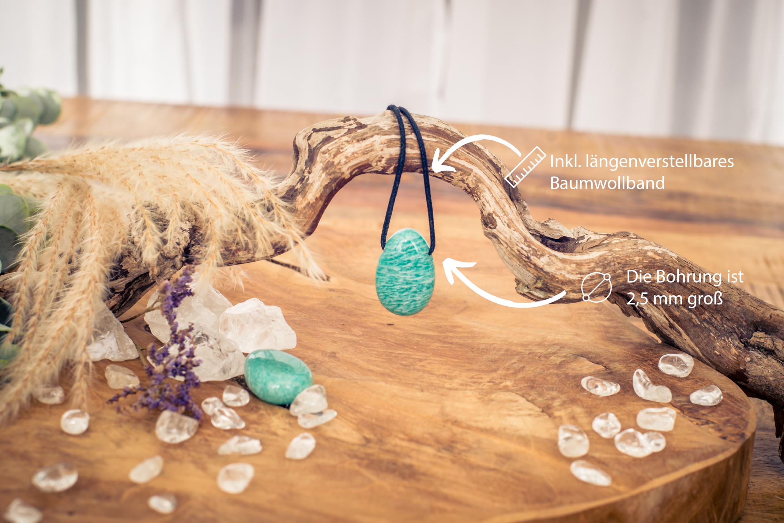 Lebensquelle Plus Colgante de piedra natural en forma de gota con cordón de algodón y tarjeta de piedras