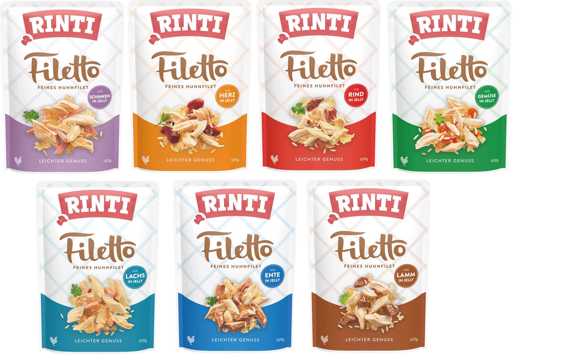 Bundle Rinti Filetto Multipack 48 x 100 g I garantierter 6 Sorten Mix I Hundenassfutter