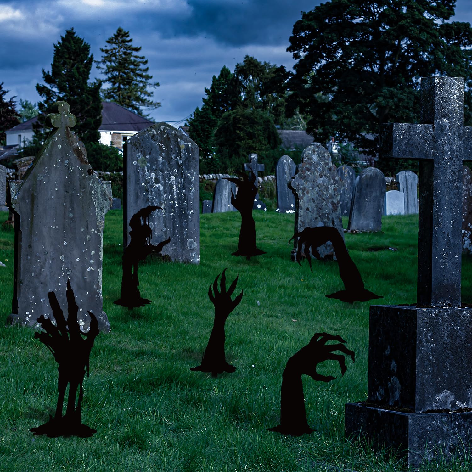 5 Halloween-Schilder Mit Schwarzen Händen – Gruselige Rasen-Dekoration Mit Heringen