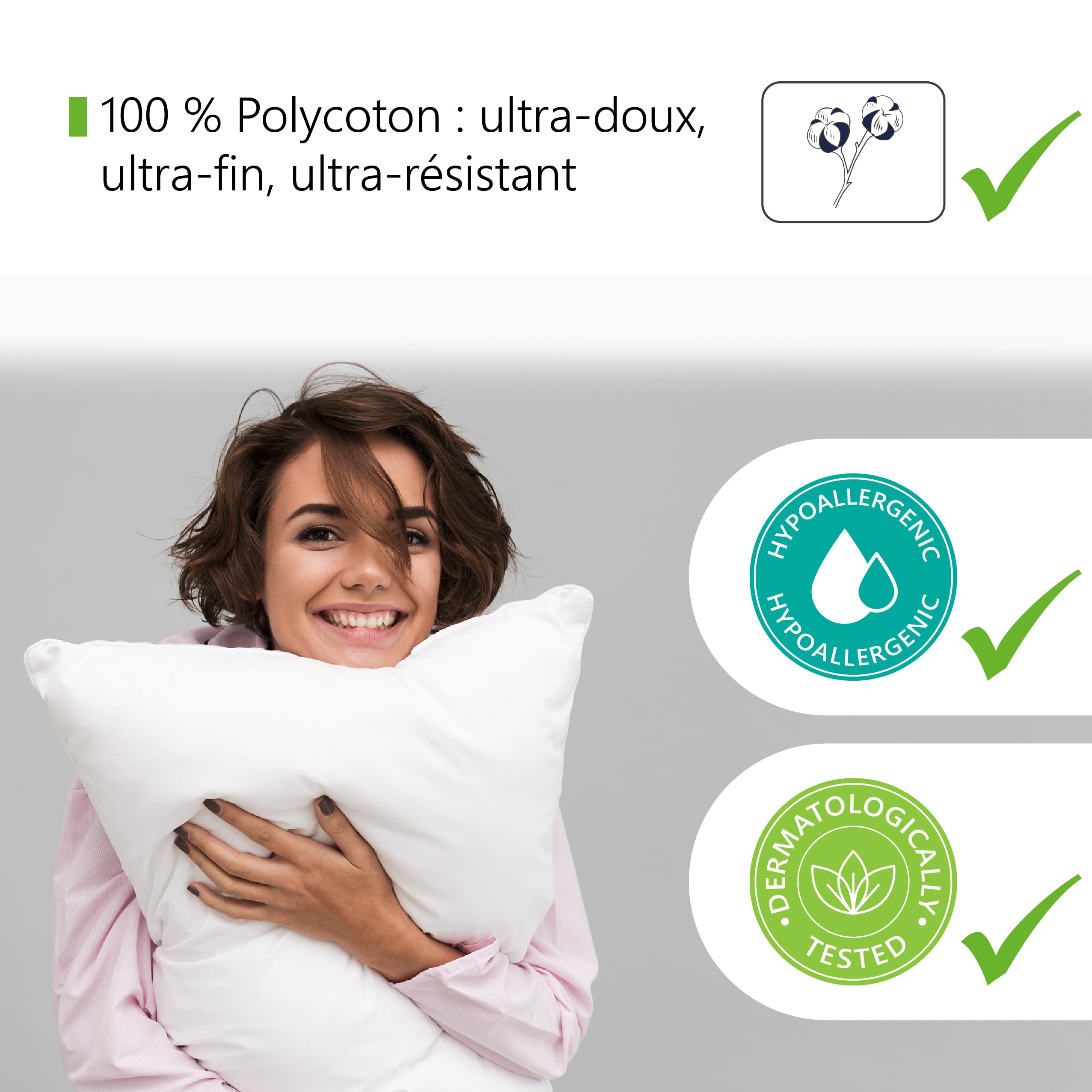 KINNS Protège-Oreiller Imperméable 60x60 Lot De 2 - 100% Coton Oeko-TEX Anti-acariens Anti-punaises