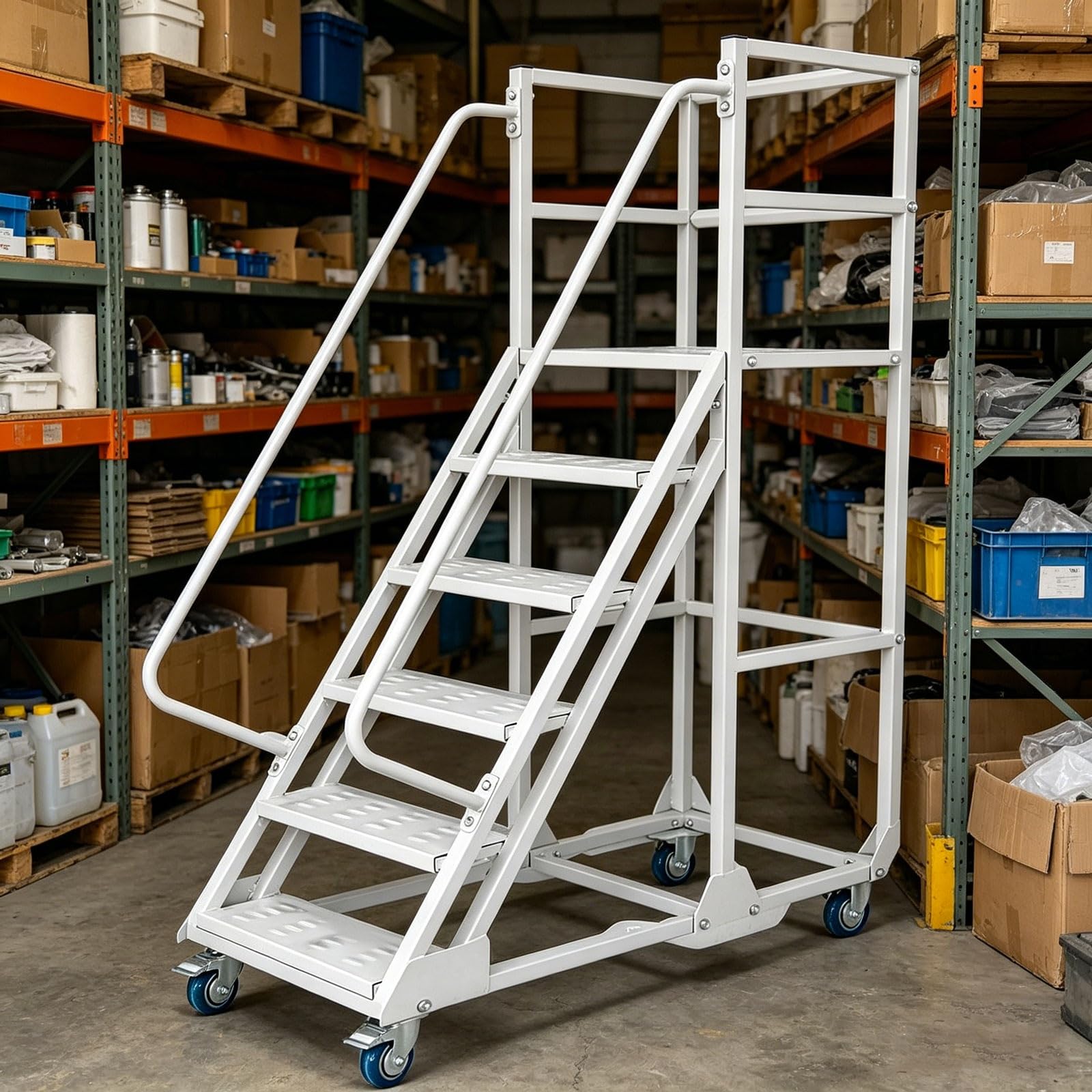 Escaliers d'entrepôt à double main courante pour éviter les chutes lors du stockage