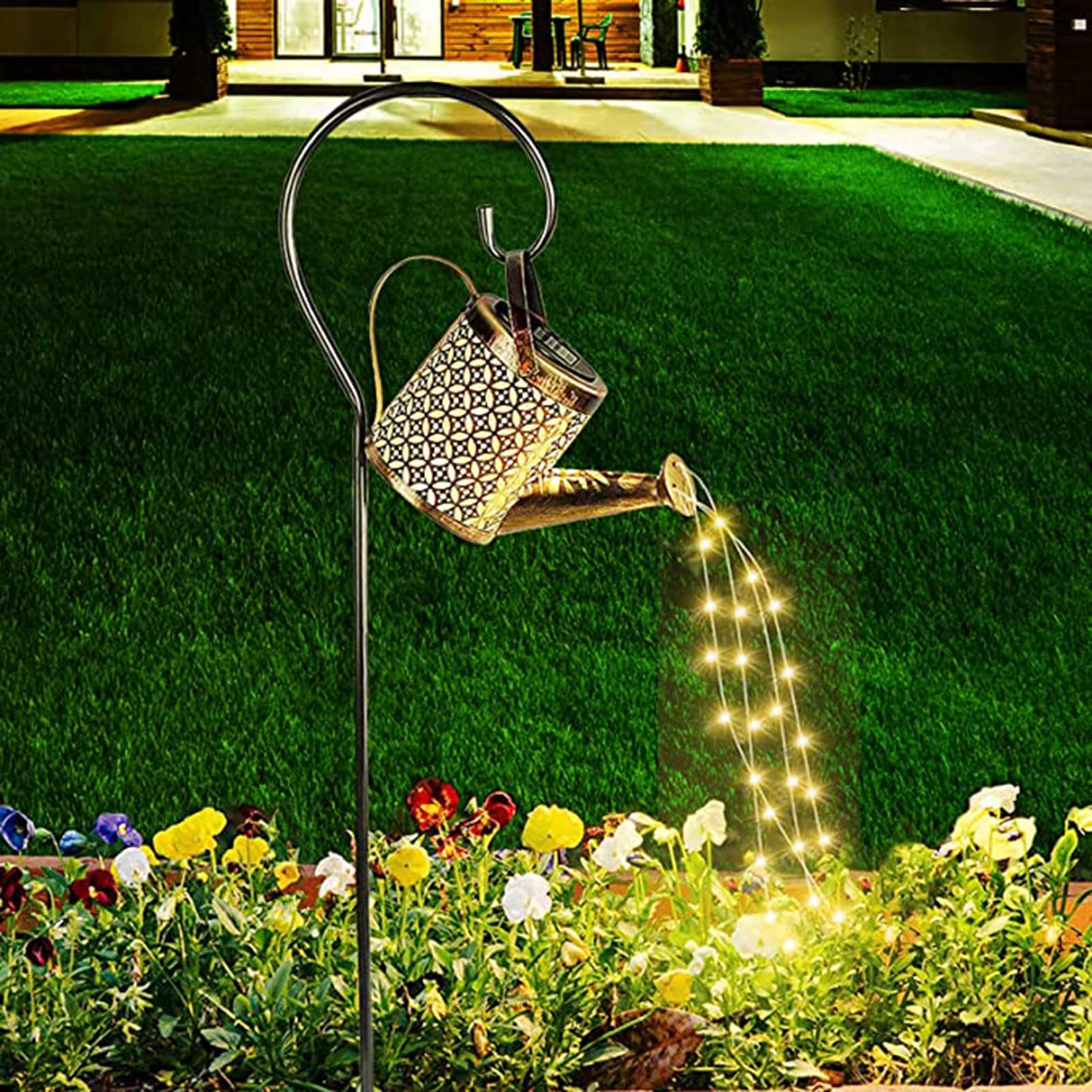Watering Can with Lights, Solar Lights for Outdoor Garden Art Decor Hanging Solar Lanterns, Metal Waterproof for Walkway Yard Pathway Patio Table