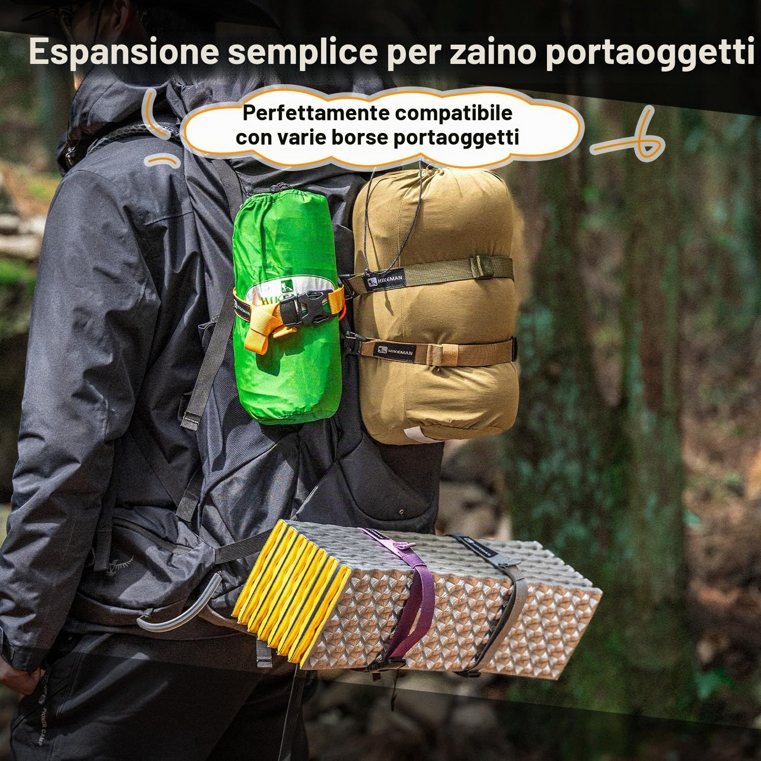 HIKEMAN Sistema tattico Rush a gradini – cinghie per zaino MOLLE regolabili, cinghie di fissaggio con clip a fibbia, cinghia da compressione per fasci all'aperto, modulo di espansione, accessori