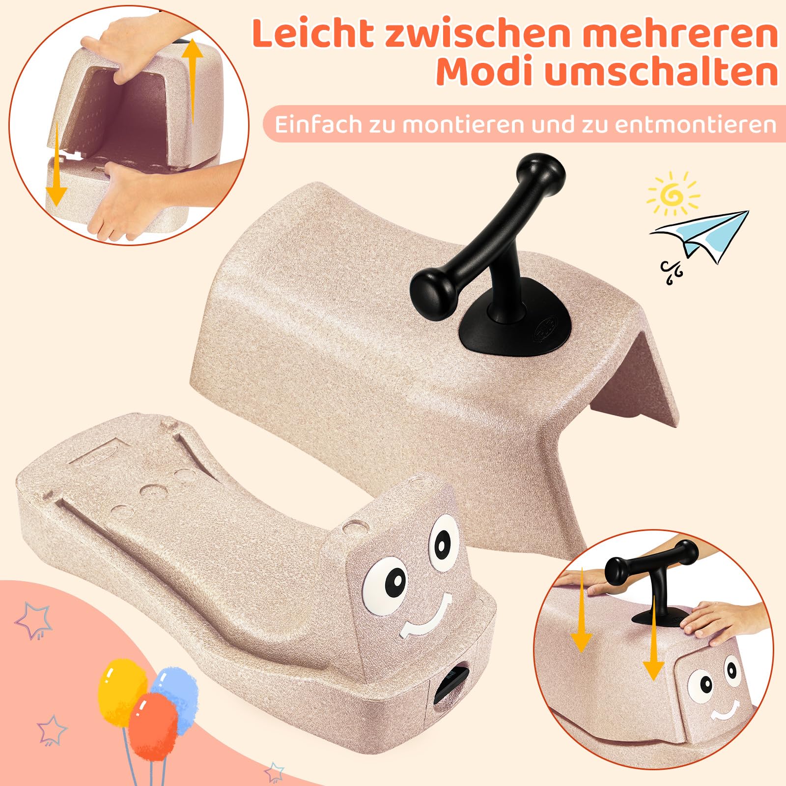 MAMIZO 5 in 1 Rutschauto ab 1 Jahr, Babyrutscher mit 4 PCS Geräuschlose Räder, Babyroller bis 20kg, Babyrollbrett, EPP, Baby Walker, Wippauto, Rutschfahrzeug, Baby Spielzeug Rutschauto, Indoor, Beige
