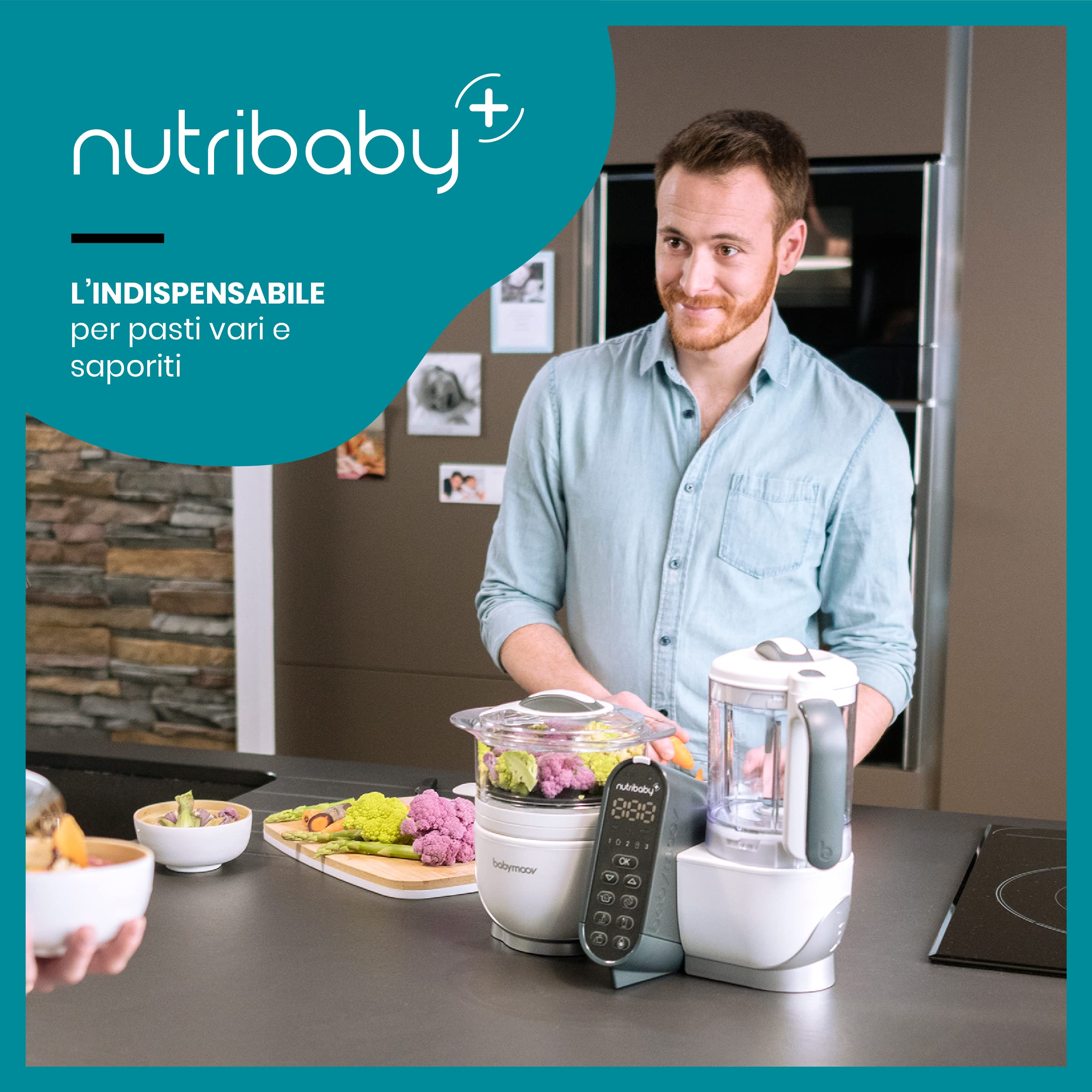 Babymoov Nutribaby+ Cuocipappa Multifunzione 6 in 1 Cuocivapore Frullatore Grande Capacità Bianco