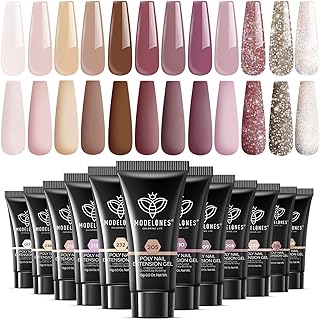 modelones Poly Extension Gel Kit for Nail, 12 Colors Pink Glitter Nude Tones Poly Nail Gel Set French Manicure DIY Design Art Home Salon Gifts