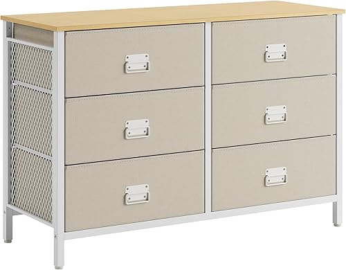 SONGMICS Cómoda para dormitorio, unidad organizadora de almacenamiento con 6 cajones de tela, marco de acero, para sala de estar, entrada, 15.7