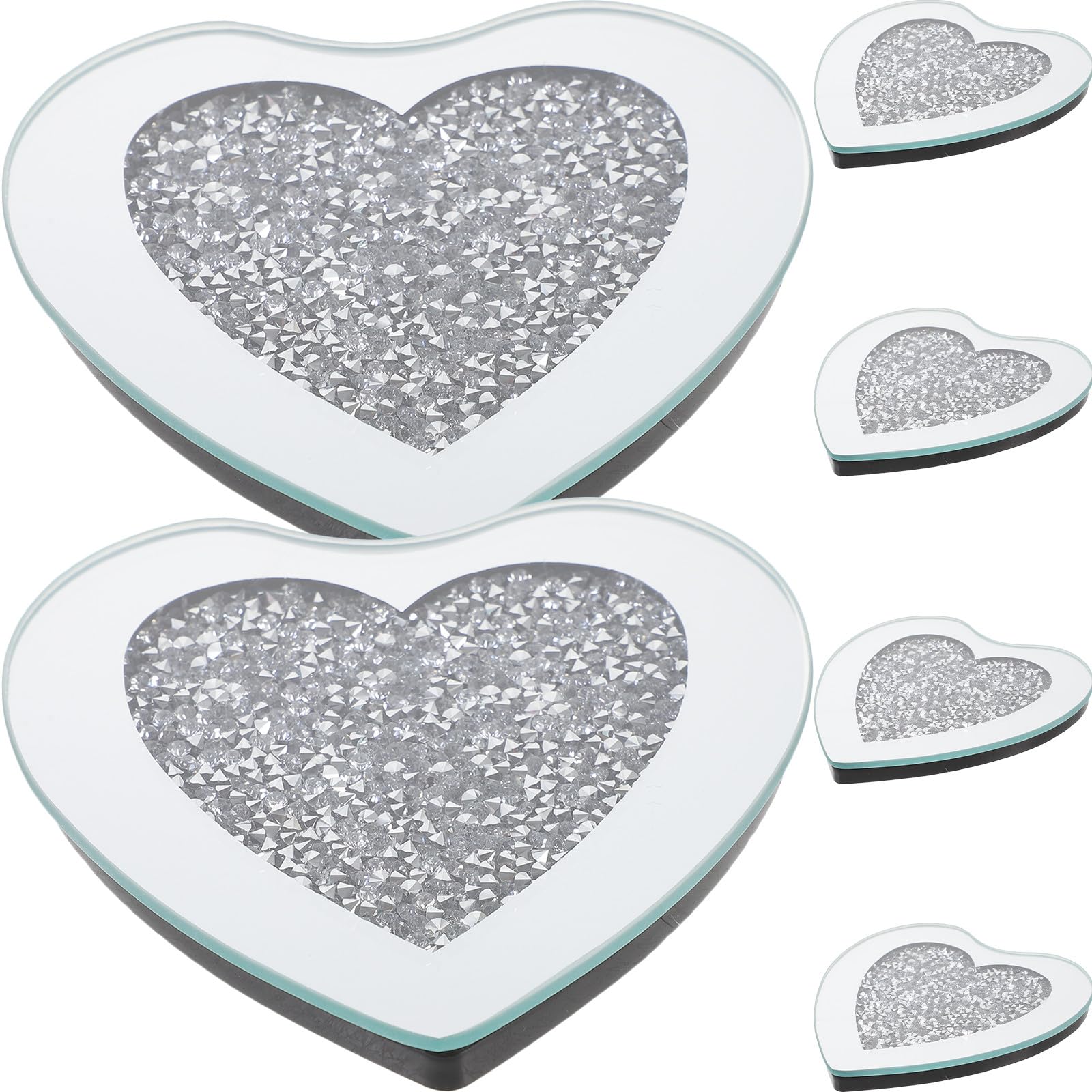 Posavasos de Vidrio Forma de Corazón, 6 Piezas, Plateados