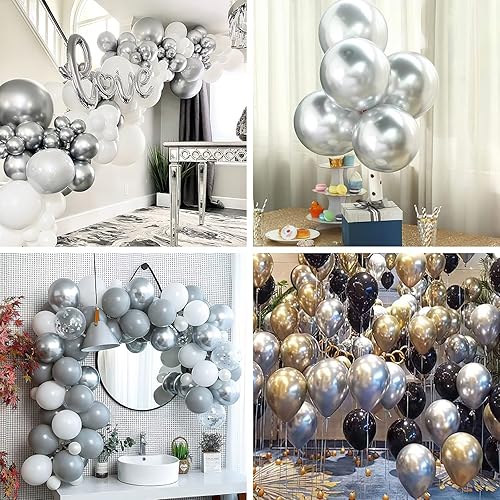 Miniatura 6 de 50 globos azules de 12 pulgadas y 50 globos plateados de 12 pulgadas