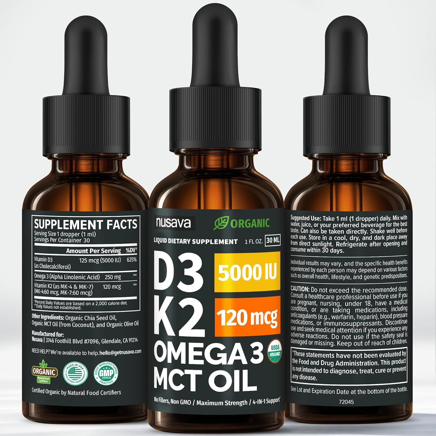(2 Pack) Organic Vitamin D3 K2 Drops with MCT Oil Omega 3, 5000 IU, Maximum Strength Vitamin D Liquid, No Fillers, Non-GMO Liquid D3 for Faster Absorption and Immune Support (Unflavored, 2 Fl Oz) - Image 8