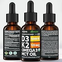 Vista 8 de Paquete de 2 gotas orgánicas de vitamina D3 K2 con aceite MCT Omega 3, 5000 UI, líquido de vitamina D de máxima fuerza, sin rellenos, líquido D3 sin