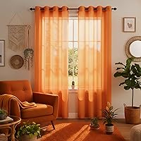 Vista 41 de Cortinas traslúcidas terracota de 84 pulgadas de largo para sala de estar y dormitorio, con ojales, estilo bohemio, aireadas, transparentes, de lino