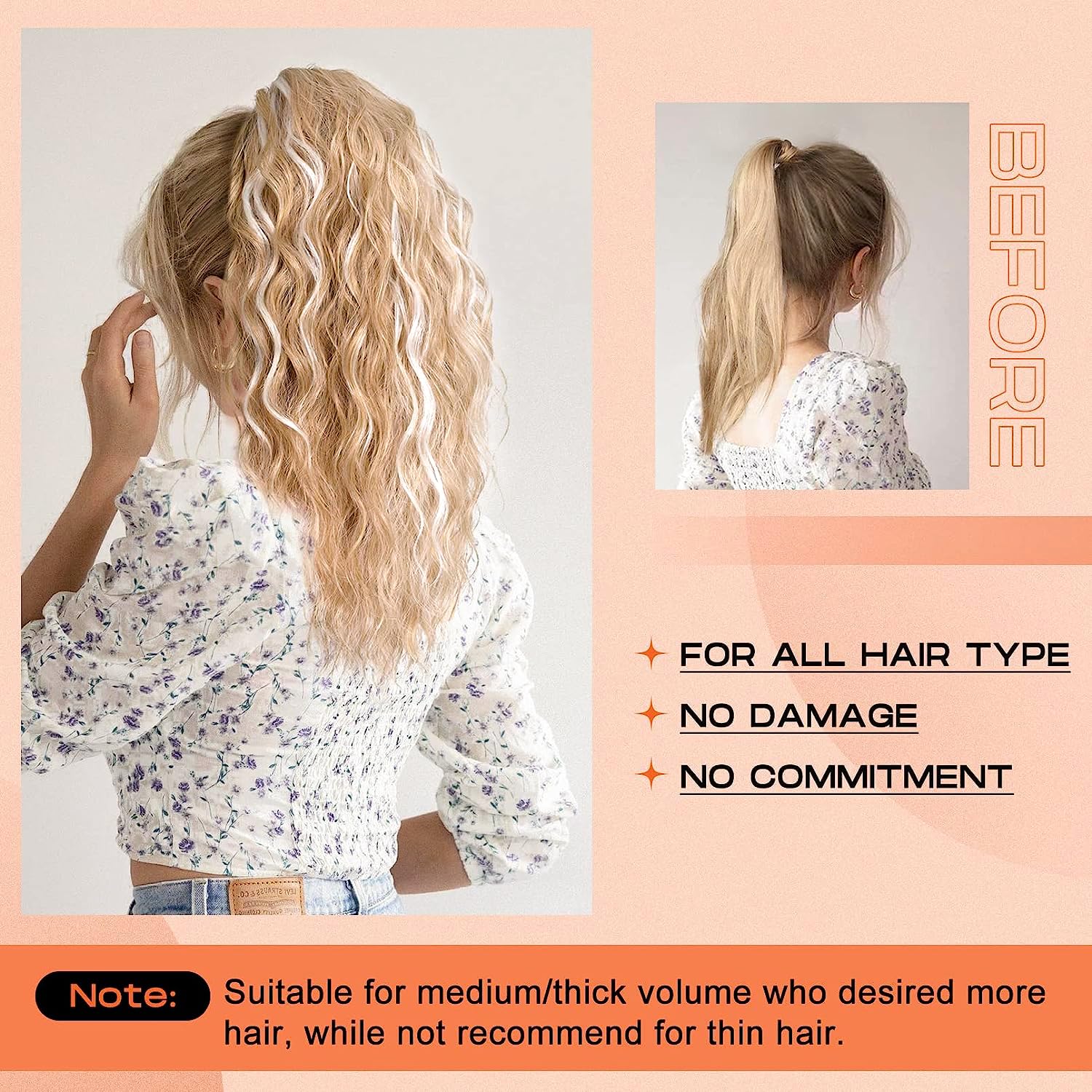 PORSMEER Ponytail Extension,Claw Clip Ponytail Hair Extensions Blonde Mix Light Brown Natural Looking Long Curly Wavy Multi Layered Fluffy Synthetic Hairpiece for Women Party Daily Wear 18inch - Image 3