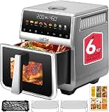 6Qt Stainless Steel Air Fryer Non Toxic, Ceramic Glaze, 120°F~450°F, 1700W, PTFE and PFAS Free, Stainless Steel Housing& Full Metal Inner Pot, 9 Digital One-Touch Cook Functions — image 1