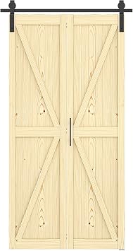 ROOMTEC 42in x 84in Bifold Barn Door with Hardware Kit, Unfinished Solid Pine Wood Folding Closet Door for Bedroom or Wardrobe, Assembly Required, DIY, Stainable, Natural Finish