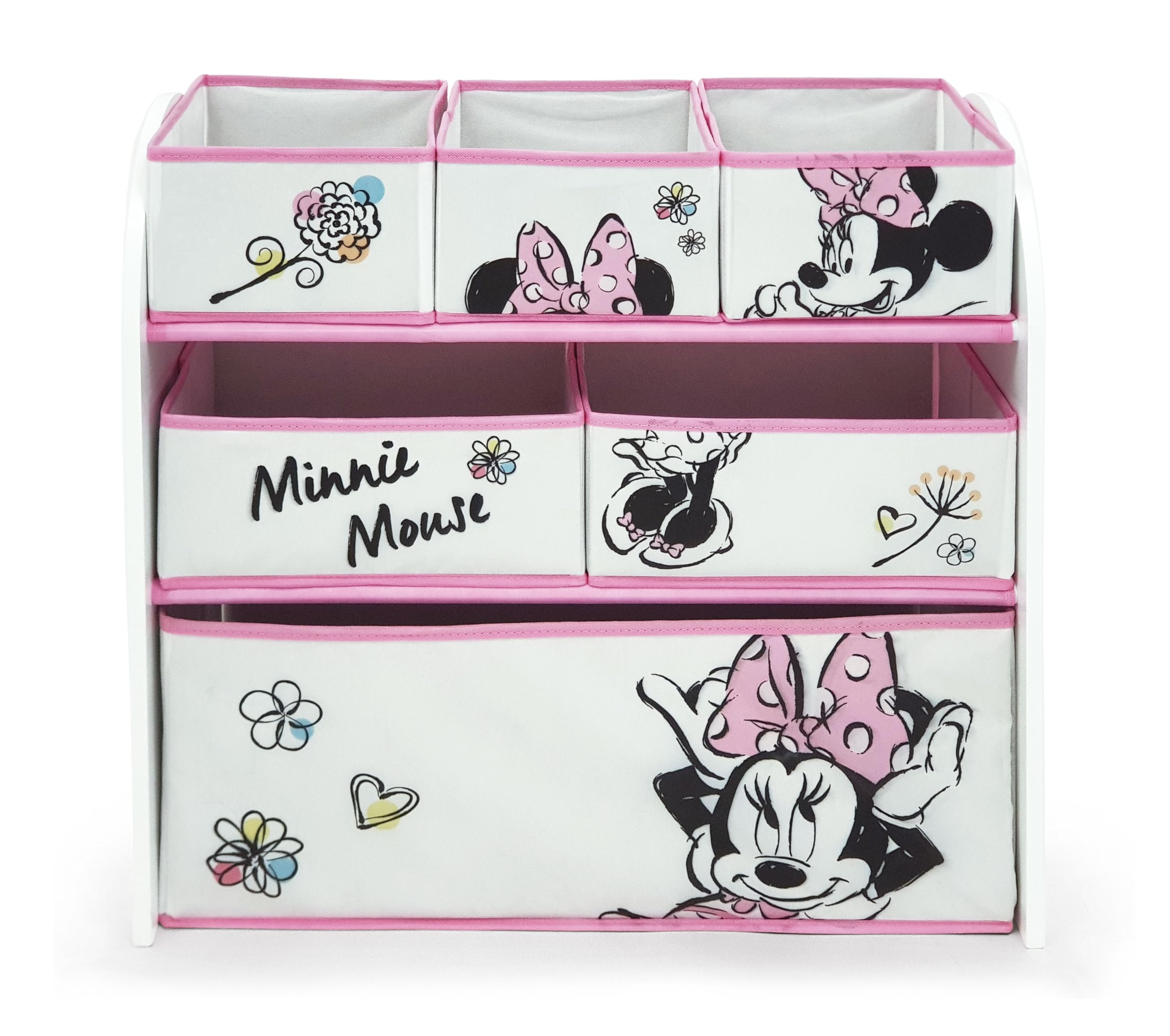 ARDITEX – Organizer aus Holz mit 6 Textilboxen mit Minnie-Mouse-Motiv von Disney – 62x30x60 cm – Farbe Schwarz-Weiß – Perfekt zum Aufbewahren von Spielzeug im Kinderzimmer