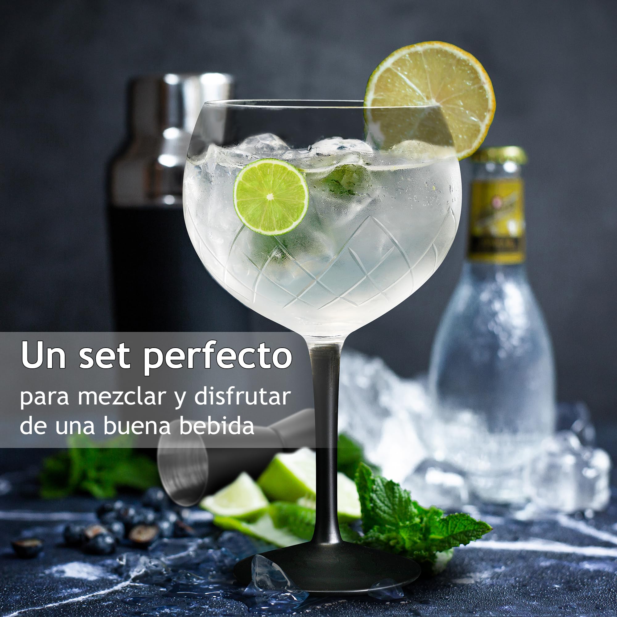 MIAMIO - set de 2 copas de ginebra 650 ml Crystaluna para cocina | Copas de ginebra para gin tonic y cócteles, 650 ml, Crystaluna. Diseño moderno y práctico para la cocina y el día a día.