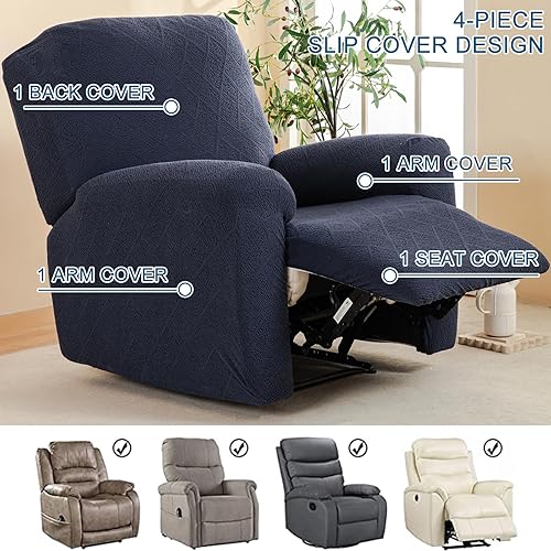 Vista 12 de Eco-Ancheng Fundas reclinables de 4 piezas, fundas para sillas reclinables, fundas elásticas para sofá reclinable, fundas ajustables antideslizantes