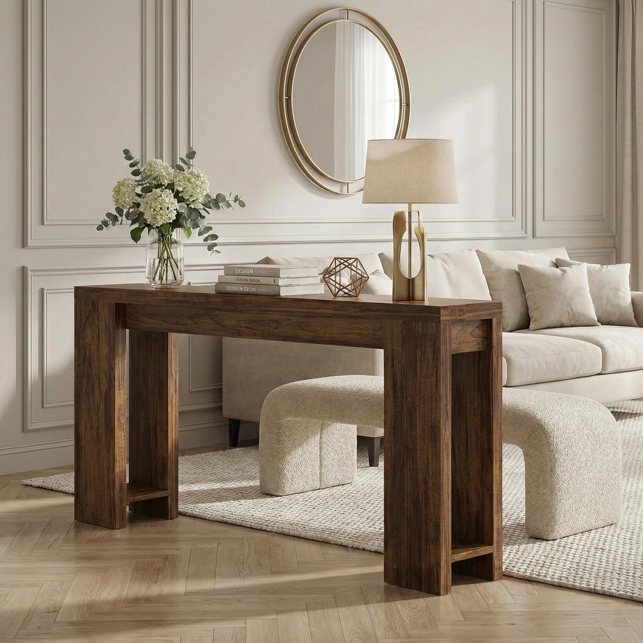 Lailang 160cm Consolle Ingresso, Tavolo Consolle, Mobile Ingresso Corridoio, Consolle Ingresso Legno, Consolle Dietro Divano, Tavolino Stretto E Alto, 160 x 30 x 85 cm, Marrone Scuro