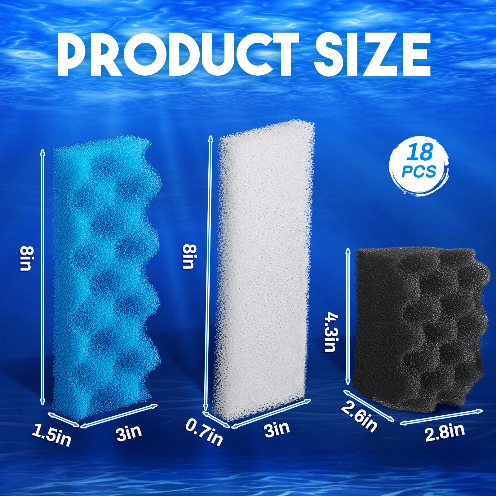Threlaco Paquete de 18 filtros de bioespuma 306/307 de repuesto para acuarios de agua dulce, agua salada, acuarios, peceras