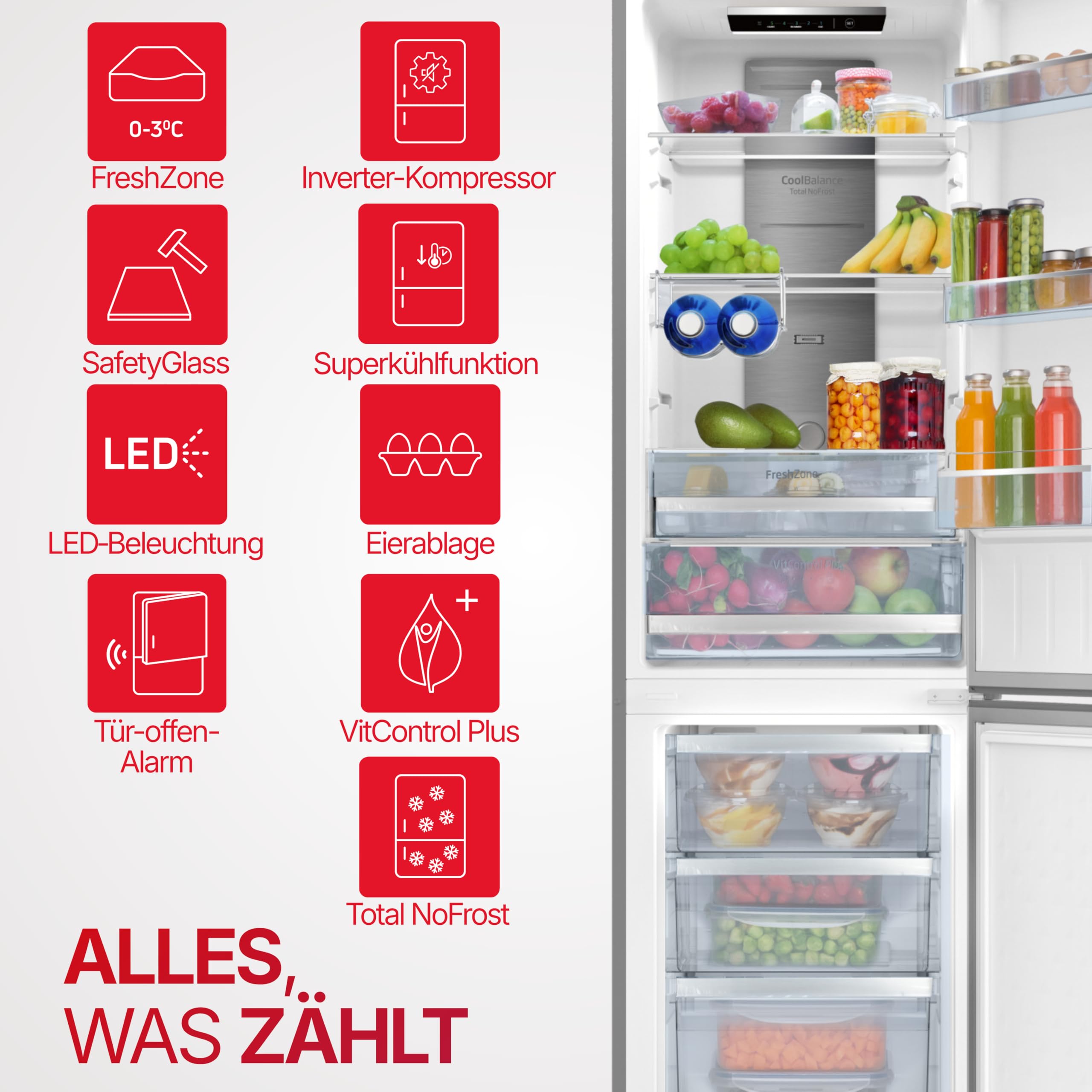 Amica KGCN 387 145 E - Réfrigérateur-congélateur - Réfrigérateur-congélateur - 170 cm de haut - Total NoFrost - Aspect acier inoxydable - Ligne VitControl Plus - Classe d'efficacité énergétique C