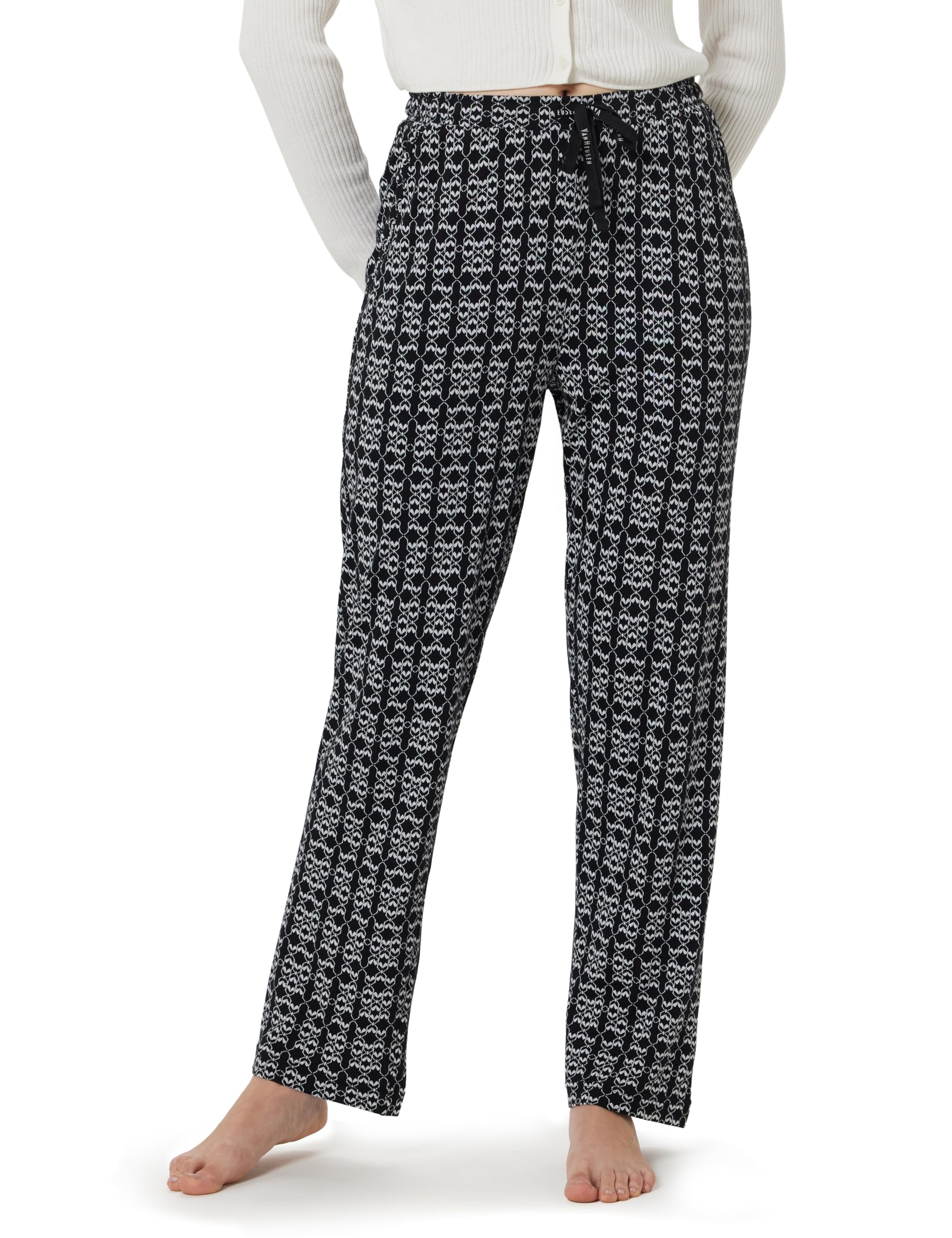 van heusen Women Allover Print Lounge Pants - Modal Cotton - Functional Pocket, Ultra Soft, Drawstring Waist_55307_Black Aztec_S-picture-29