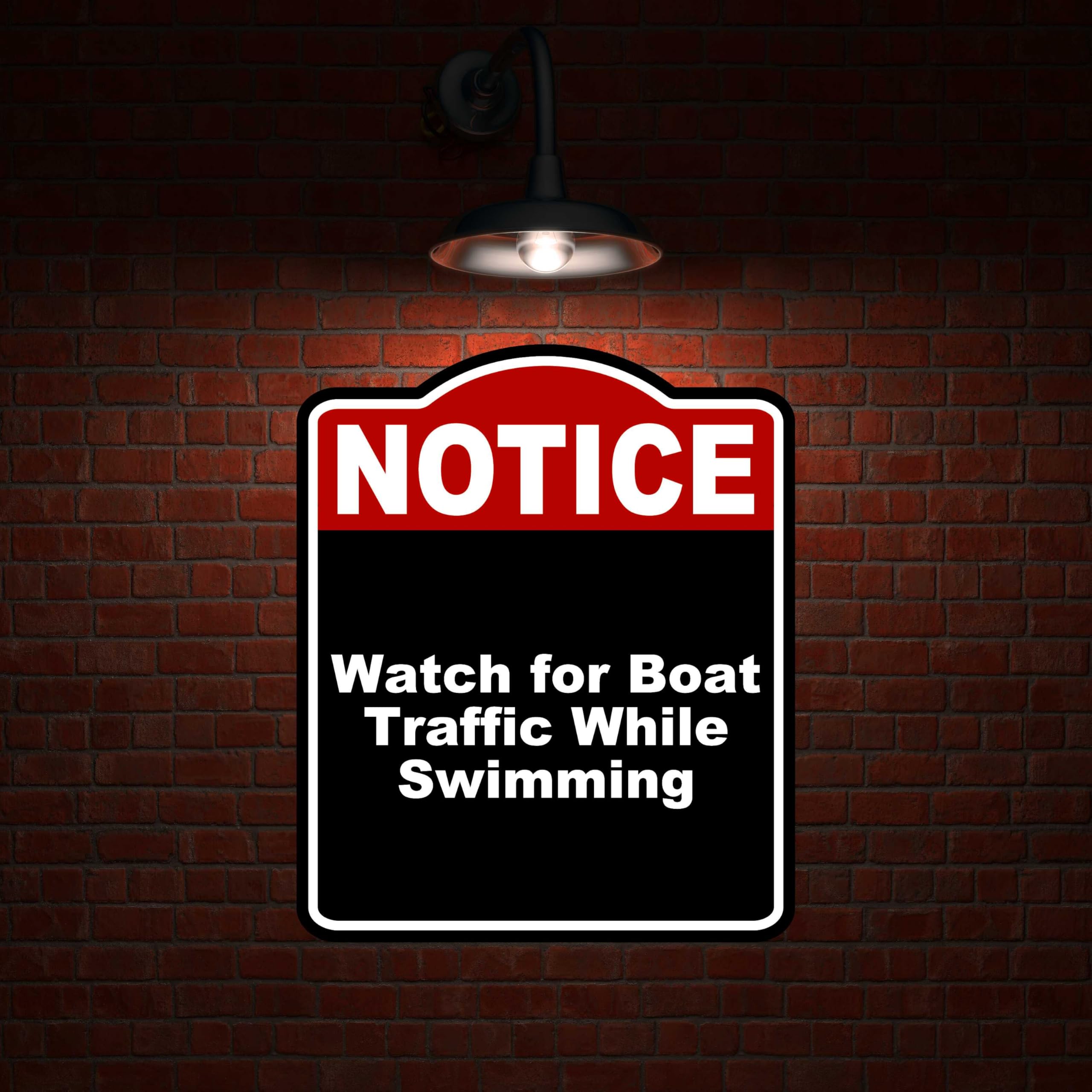 Watch for Boat Traffic While Swimming Notice Red Black Aluminum Composite Sign 15 x 18 inches