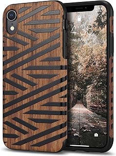Tasikar Coque iPhone XR Étui Hybride en Bois et TPU Coque Compatible avec iPhone XR (Cuir & Bois)