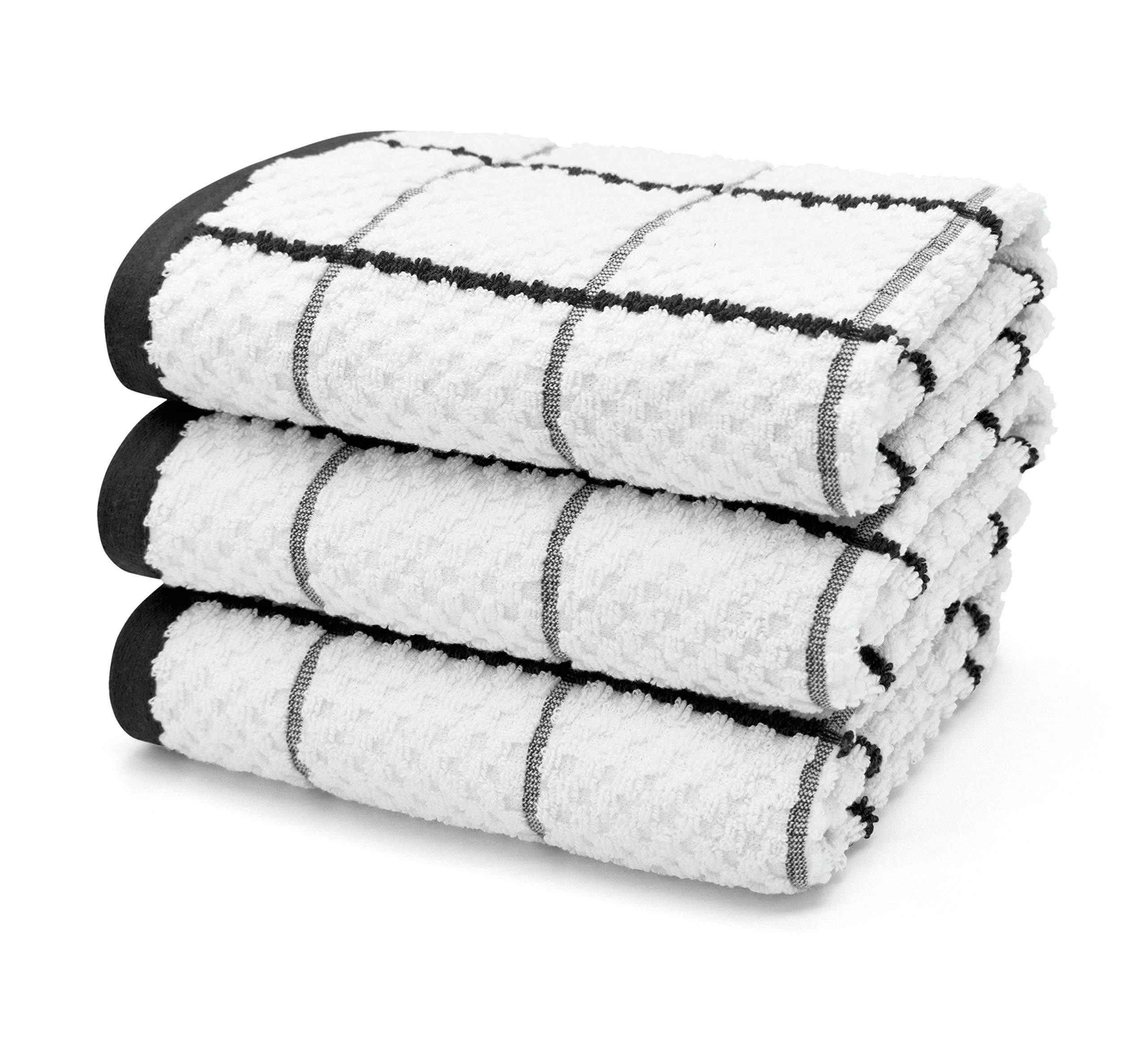 Ashley Mills Woven Tea Towels Check 3 Pack Large 50x70cms Super Absorbent 100% Cotton (Black) — image 1