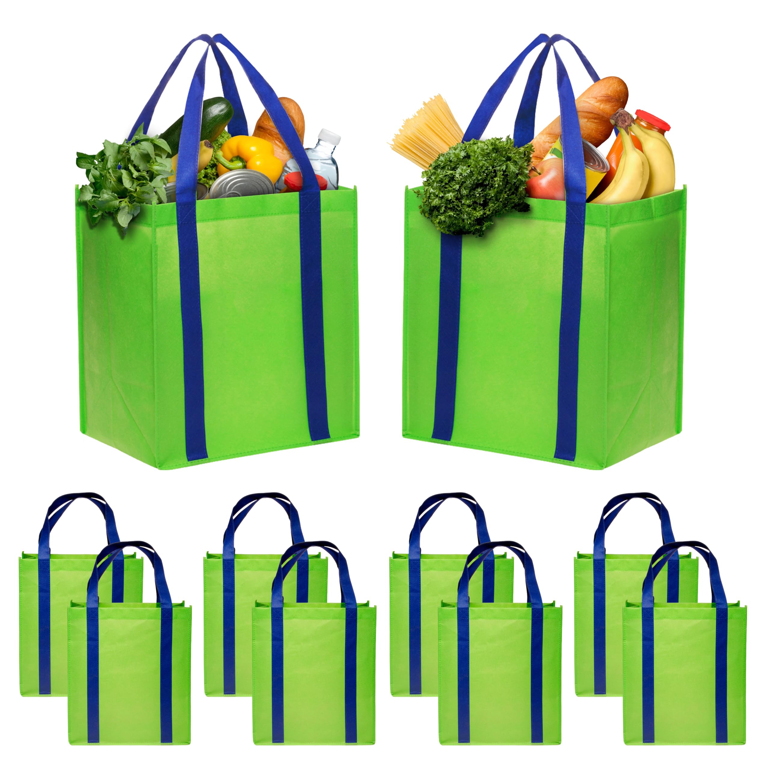 DISCOUNT PROMOS Non Woven Shopping Tote Bags Set of 10, Bulk Pack - Reusable, Great for Shopping, Grocery, Beach, Picnic, Wedding Favors - LimeGreenBlue Blank– Limegreenblue 10 bags
