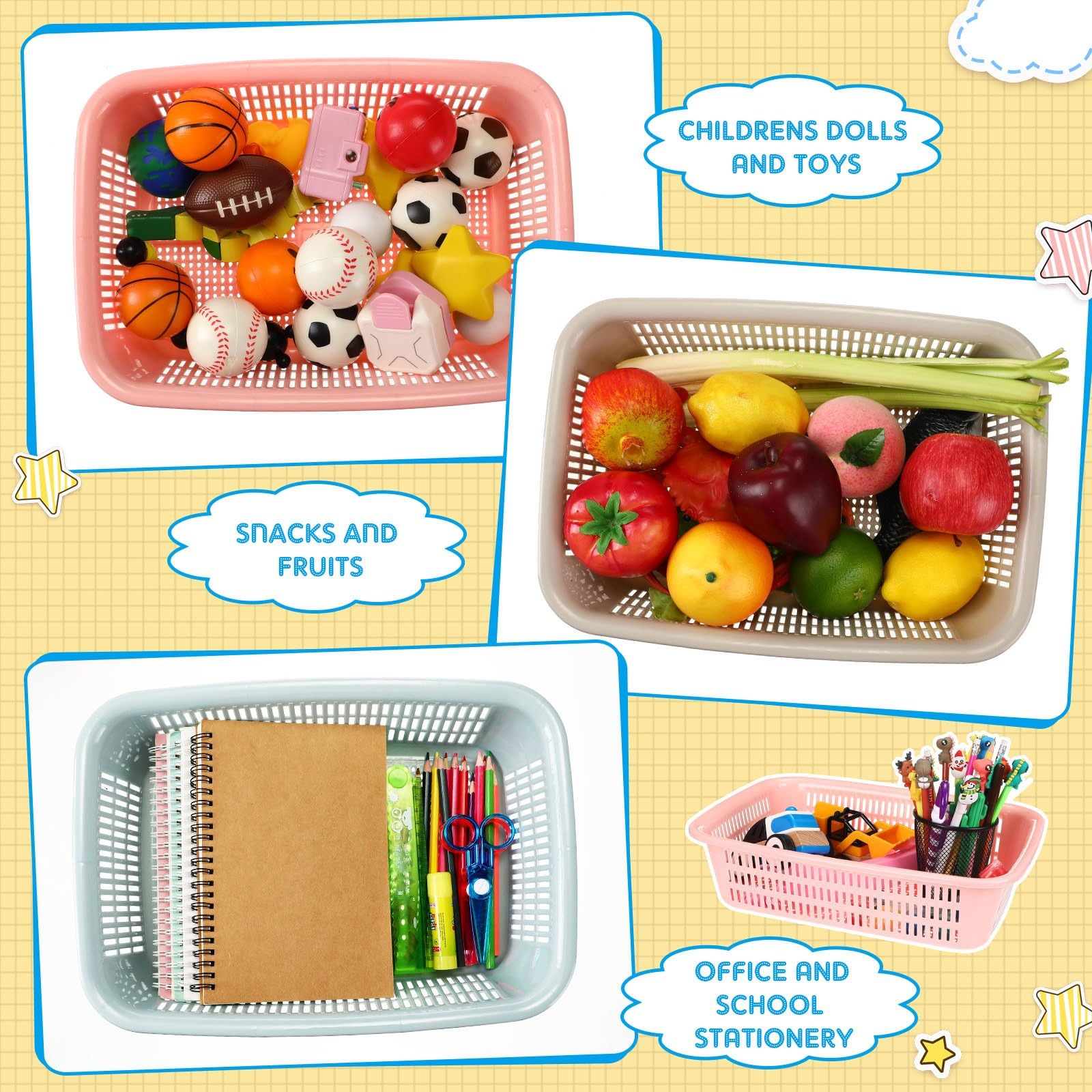 16 Stück Papier-Organizer-Korb, Kunststoff-Aufbewahrungskorb, bunt, Netzkorb, Lehrer, Studenten, Organisation, Mülleimer, Kunststoffkorb, Tablett, Klassenzimmer, Büro, Aktenhalter für Zuhause,