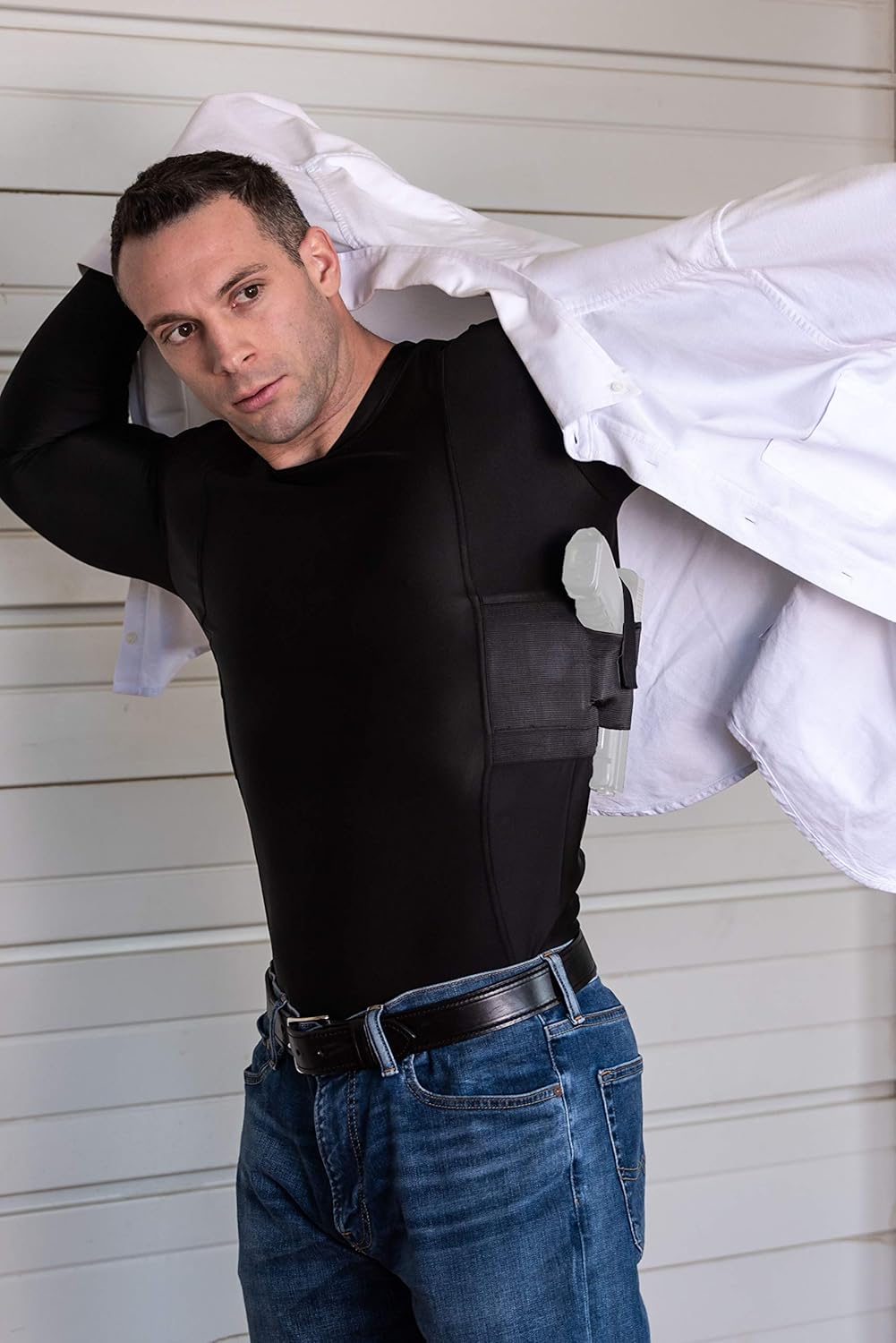 Men’s Concealed Carry Pistol Holster Long Sleeve Shirt, Black