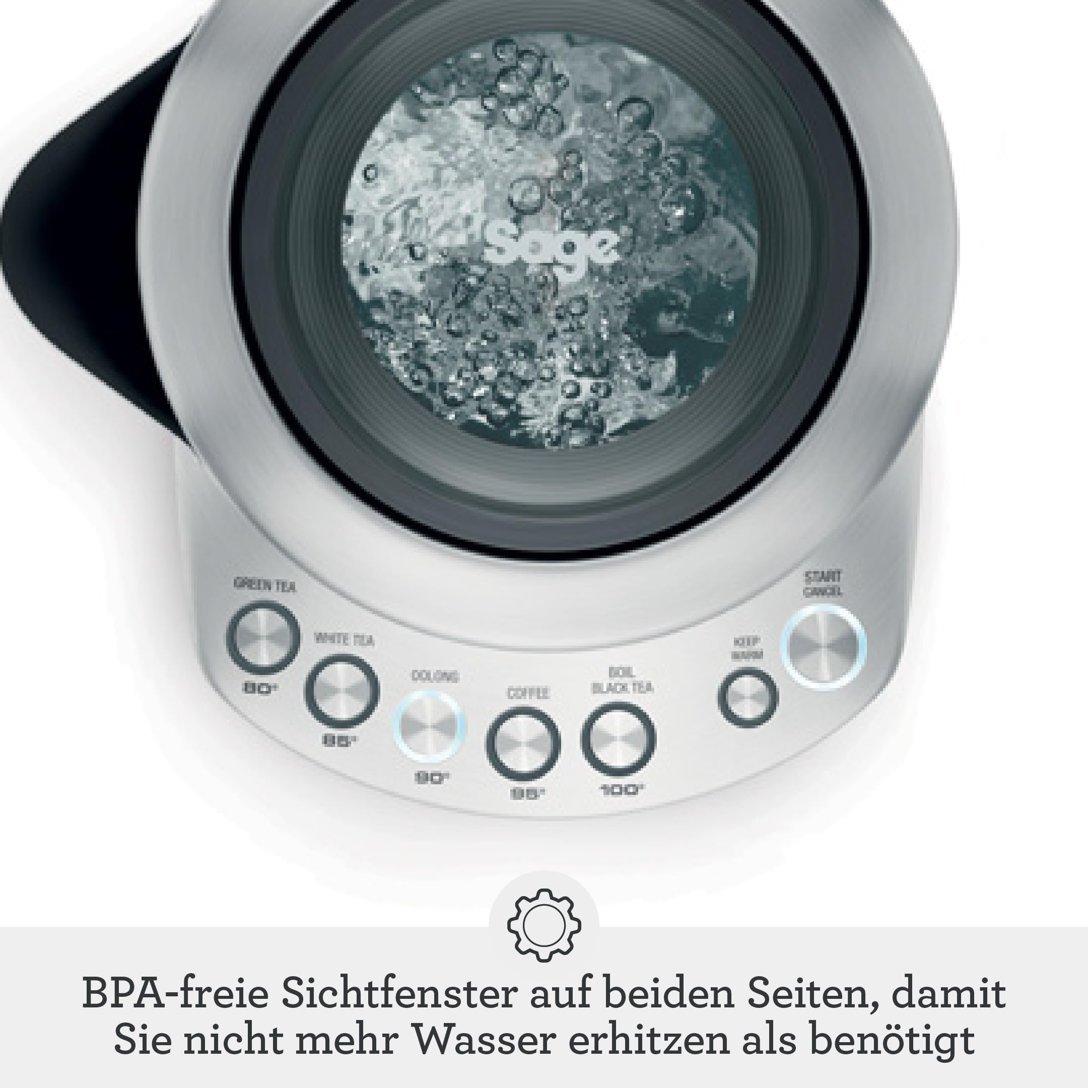 Sage The Smart Kettle, Leiser, kabelloser, Gebürsteter Edelstahl | Leiser, kabelloser elektrischer Wasserkocher, 1,7L Fassungsvermögen, Schnelles Aufkochen, 2400 Watt, 5 Einstellungen