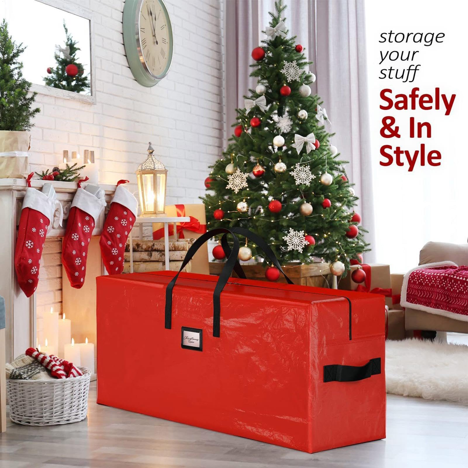 Artificial Christmas Tree Storage Bag, Waterproof Christmas Tree Storage Container with Zipper, Heavy-Duty Christmas Decoration Organizer with Reinforced Handles, Extra-Large Holiday Tree Storage