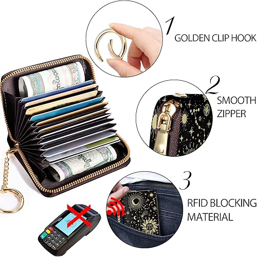 Miniatura 5 de Tarjetero Cartera RFID para Tarjetas de Crédito, Cartera Pequeña para Tarjetas para Mujeres con Llavero con Cremallera, Carteras para Tarjetas de