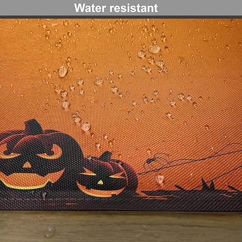 Miniatura 6 de Ambesonne Juego de 4 alfombrillas para Halloween con diseño de telaraña grunge Jack O Lanterns, estampado de terror de época del año, manteles