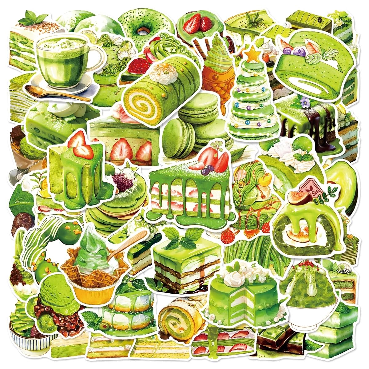 50 PCS Matcha Stickers,Summer Sticker Pack Vinyl Skateboard Guitar Door Laptop Luggage Car Bike Water Bottle Birthday Party Supplies Teens Boys and Girls Decals — image 1