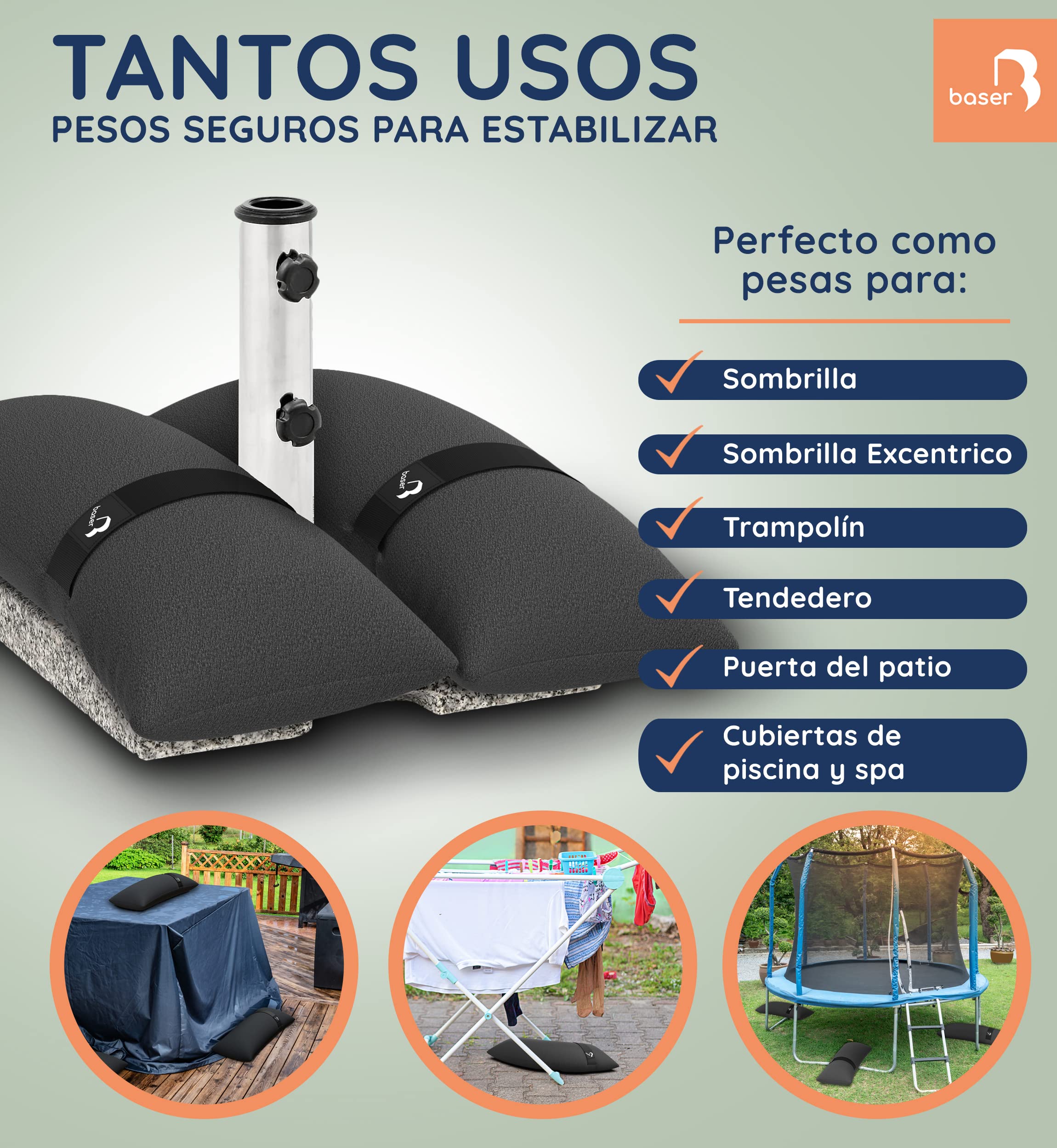 Baser Sacos de Peso Arena 2x15kg – Lastre para Carpa Plegable, Pergolas de Jardin y Sombrilla Terraza Exterior – Pesas Rellenables para Carpa, Impermeable